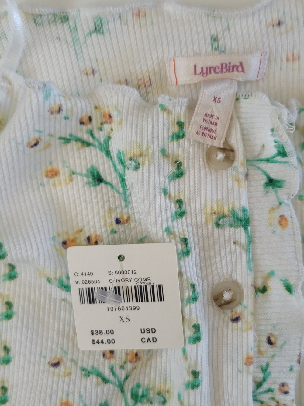 Anthropologie LyreBird Printed Cotton Floral Button Front Rib Cami XS Romantic - Picture 5 of 8